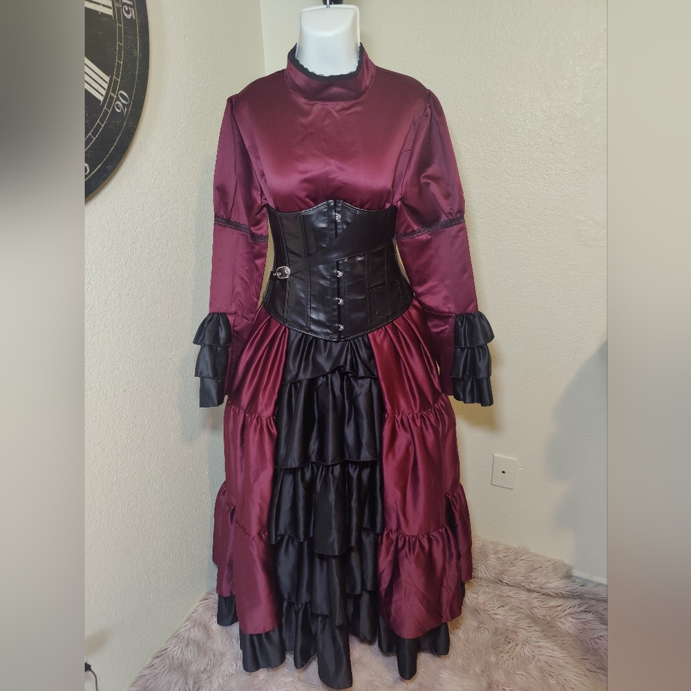 Elegant Burgundy and Black Maxi Dress Nadja What We Do In The Shadows
